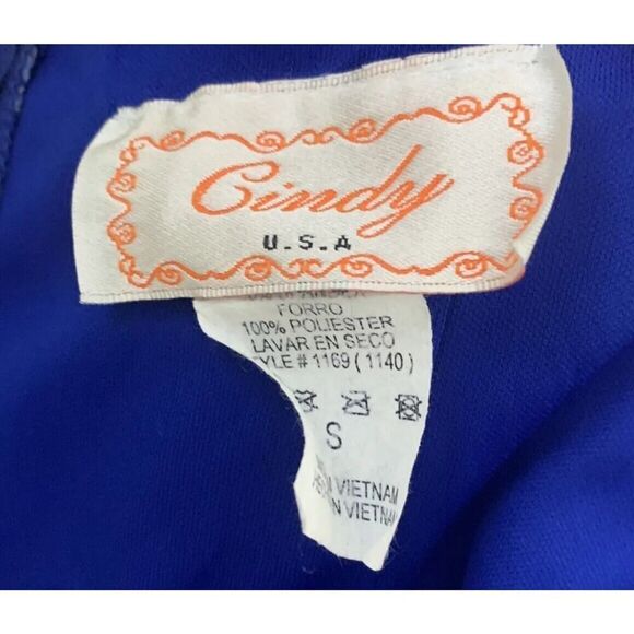 Cindy USA Vintage Formal Mermaid Prom Dress Ruched Blue Stretch Womens Size S - Picture 8 of 12